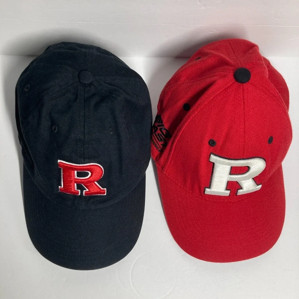 Rutgers University Scarlet Knights Cap Hat Adult Black Red Lot of 2 FLAW